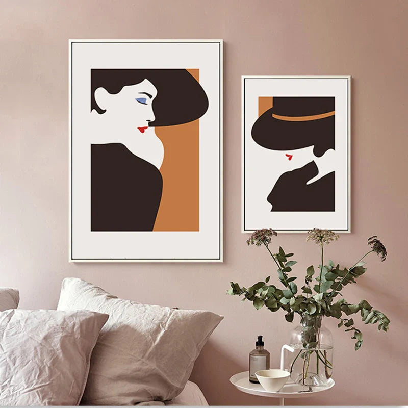 Black Hat Fashion Chic Lady Wall Art Canvas Prints For Living Room Bedroom Salon Boutique Art Decor