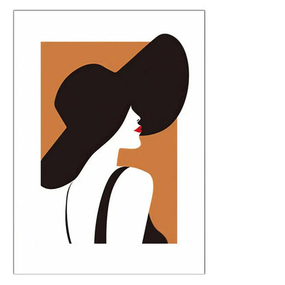 Black Hat Fashion Chic Lady Wall Art Canvas Prints For Living Room Bedroom Salon Boutique Art Decor
