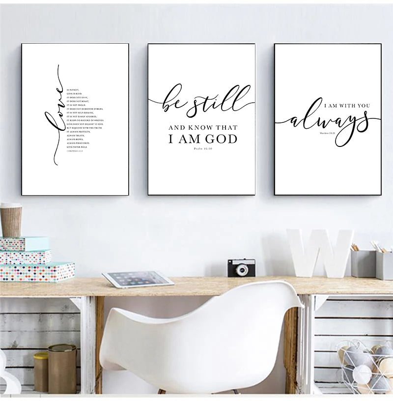 Christian Bible Verse Quote Wall Art Canvas Print Minimalist Psalm 46:10 Scripture Poster For Home Office Wall Decor