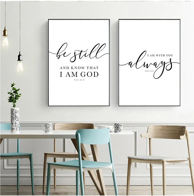 Christian Bible Verse Quote Wall Art Canvas Print Minimalist Psalm 46:10 Scripture Poster For Home Office Wall Decor