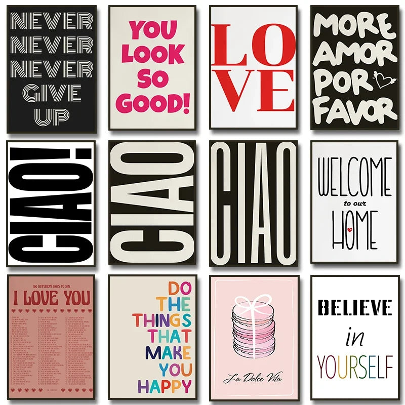 Ciao Poster Wall Art Canvas Prints Simple Phrases Motivational For Bedroom Art Essential Inspirational Quotes For Modern Living