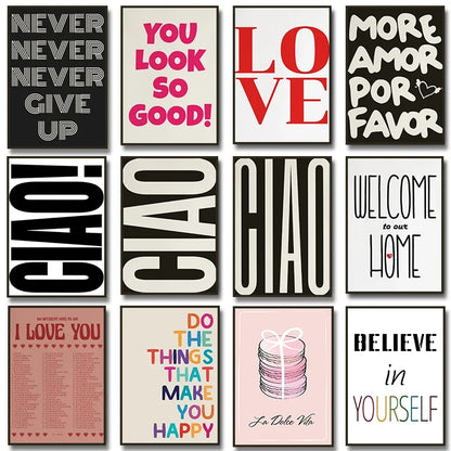 Ciao Poster Wall Art Canvas Prints Simple Phrases Motivational For Bedroom Art Essential Inspirational Quotes For Modern Living
