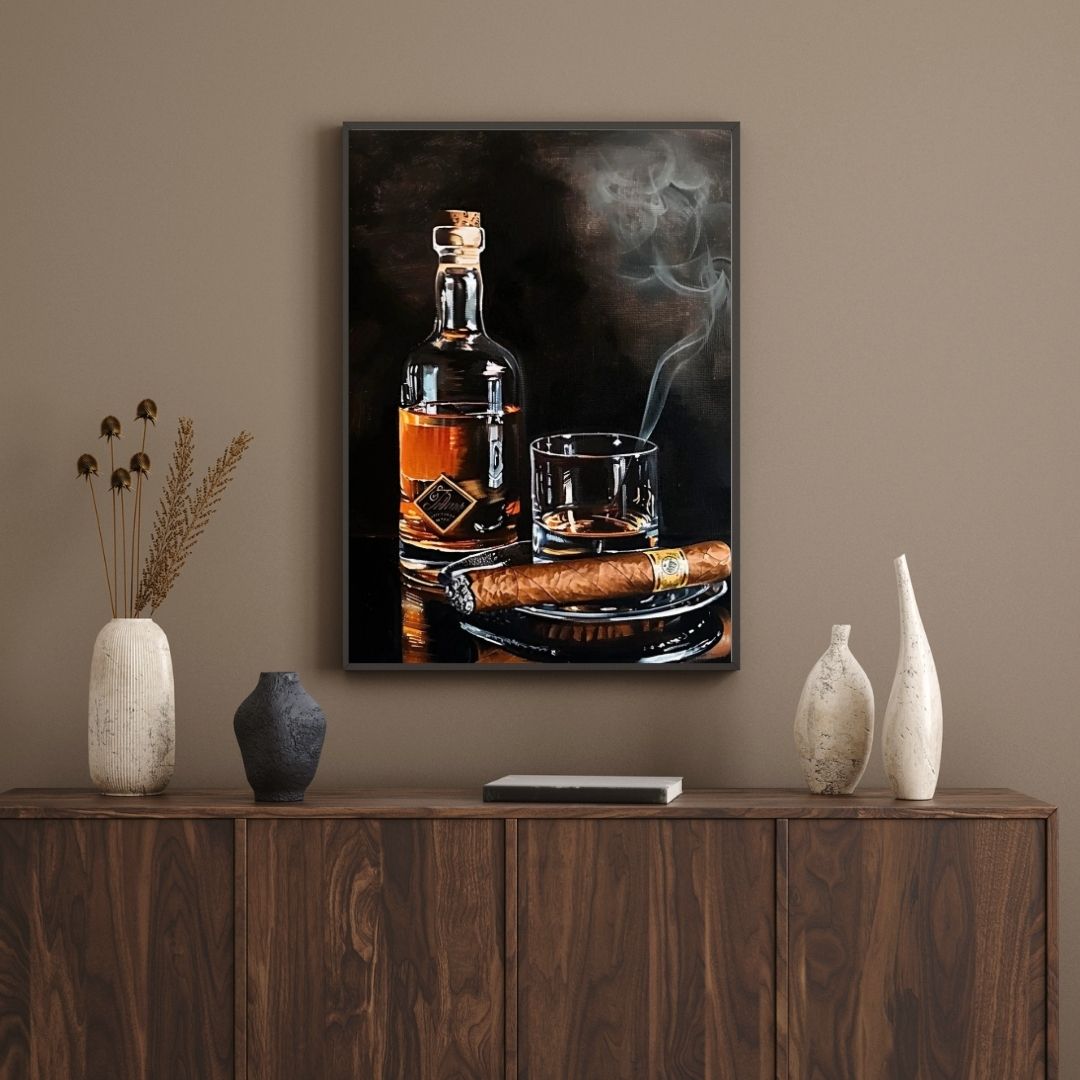 Cigar Irish Whiskey Scotch Alcohol Wall Art Canvas Prints For Restaurants and Cafés Modern Bar Wall Art Canvas