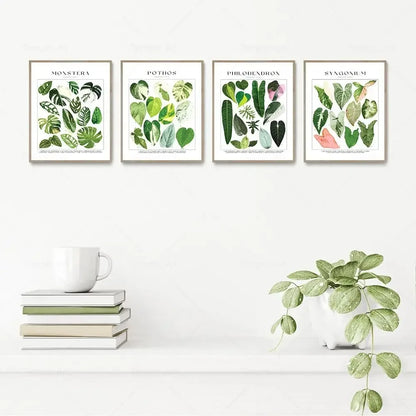 Botanical Specimen Posters Green Leaves Wall Art Canvas Prints For Kitchen Dining Room Living Room Decor