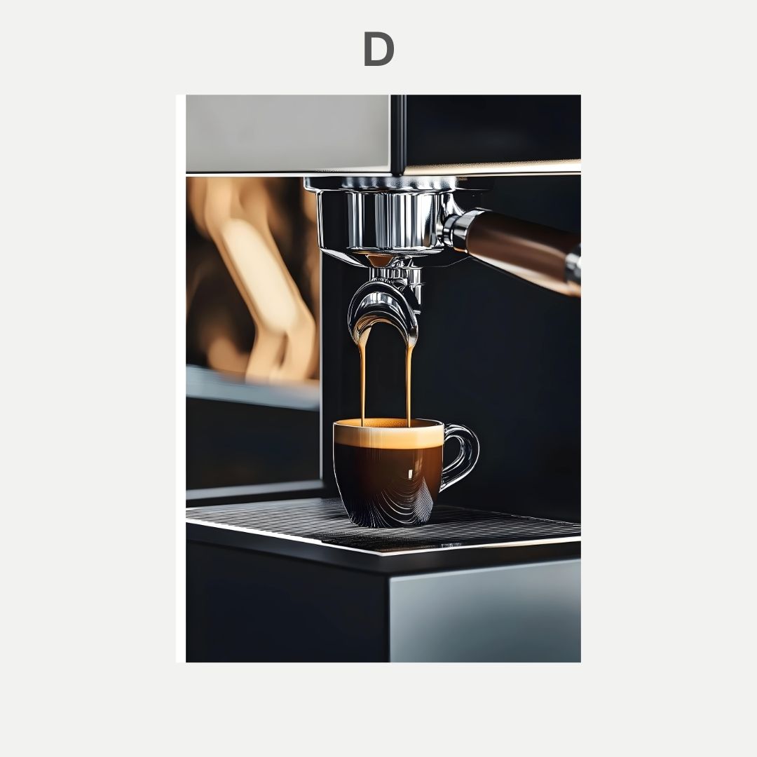 Espresso being poured from a machine into a cup.