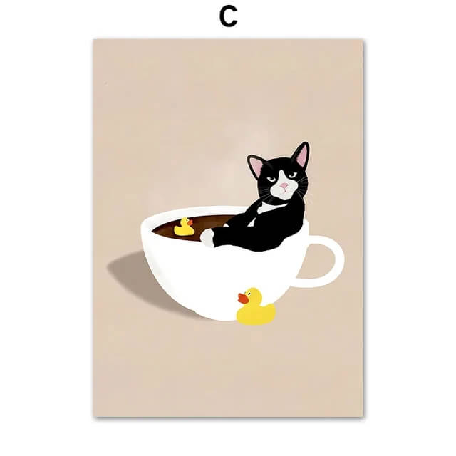 Coffee Cup Black Cat Yoga Monstera Funny Wall Art Canvas Prints Minimalist Abstract Poster Nordic Fine Art For Living Room Kitchen Décor