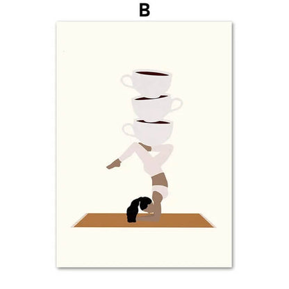 Coffee Cup Black Cat Yoga Monstera Funny Wall Art Canvas Prints Minimalist Abstract Poster Nordic Fine Art For Living Room Kitchen Décor