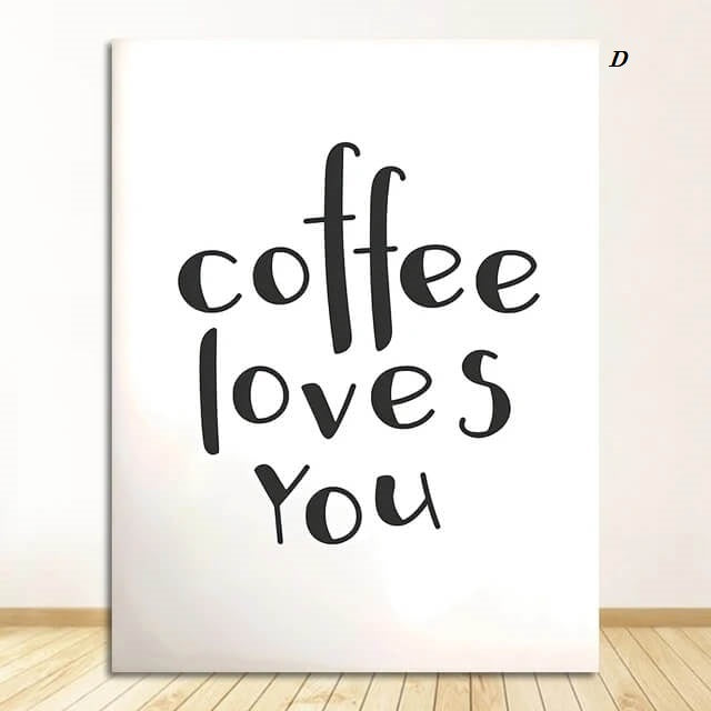 Coffee Quotes Canvas Prints Black and White Minimalist Wall Art Inspirational Coffee Simple Sayings Nordic Fine Art Pictures For Coffee Shop Kitchen Dining Room Décor
