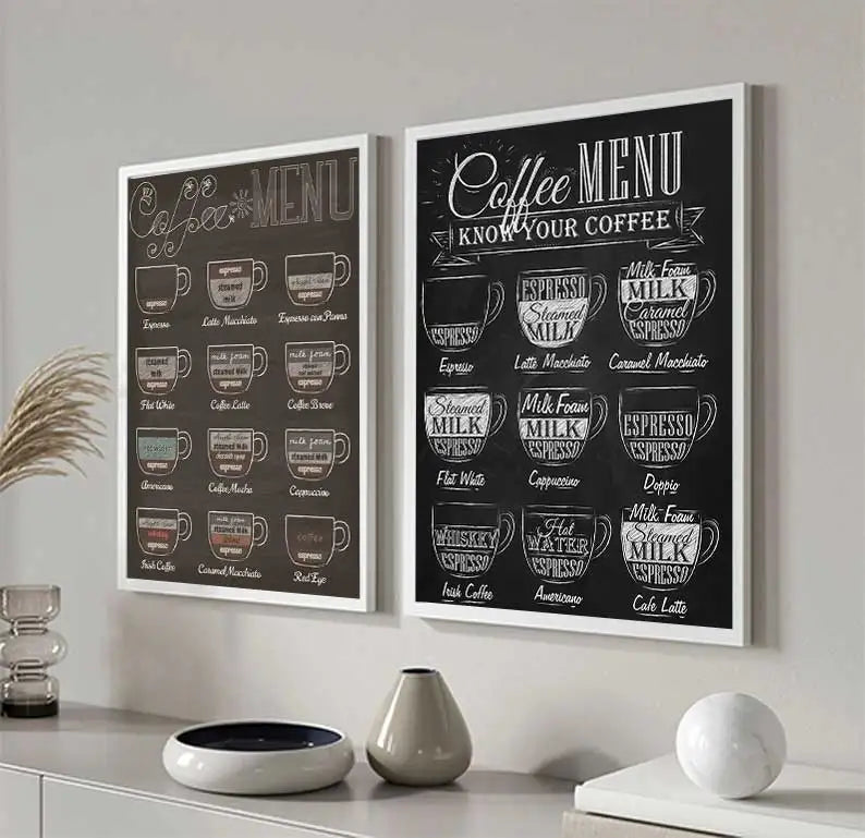 Coffee Connoisseur Wall Art Canvas Prints Black White Coffee Menu Poster For Kitchen Diner Coffee Shop Cafe Art Decor