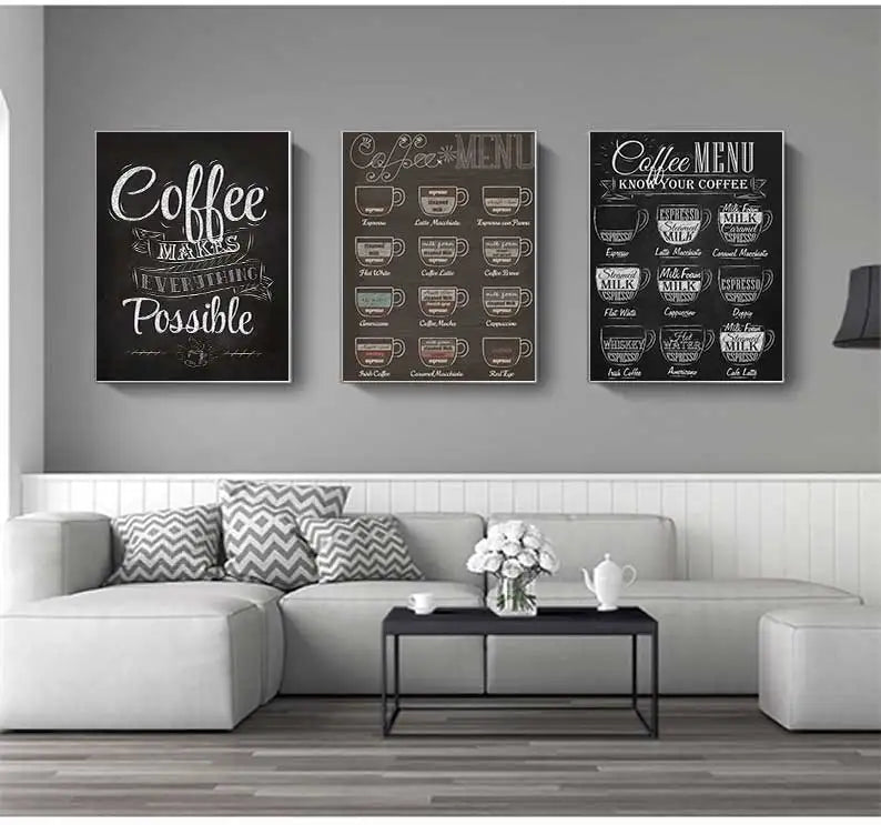 Coffee Connoisseur Wall Art Canvas Prints Black White Coffee Menu Poster For Kitchen Diner Coffee Shop Cafe Art Decor