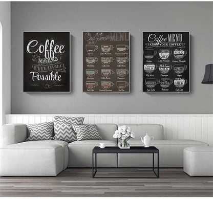 Coffee Connoisseur Wall Art Canvas Prints Black White Coffee Menu Poster For Kitchen Diner Coffee Shop Cafe Art Decor