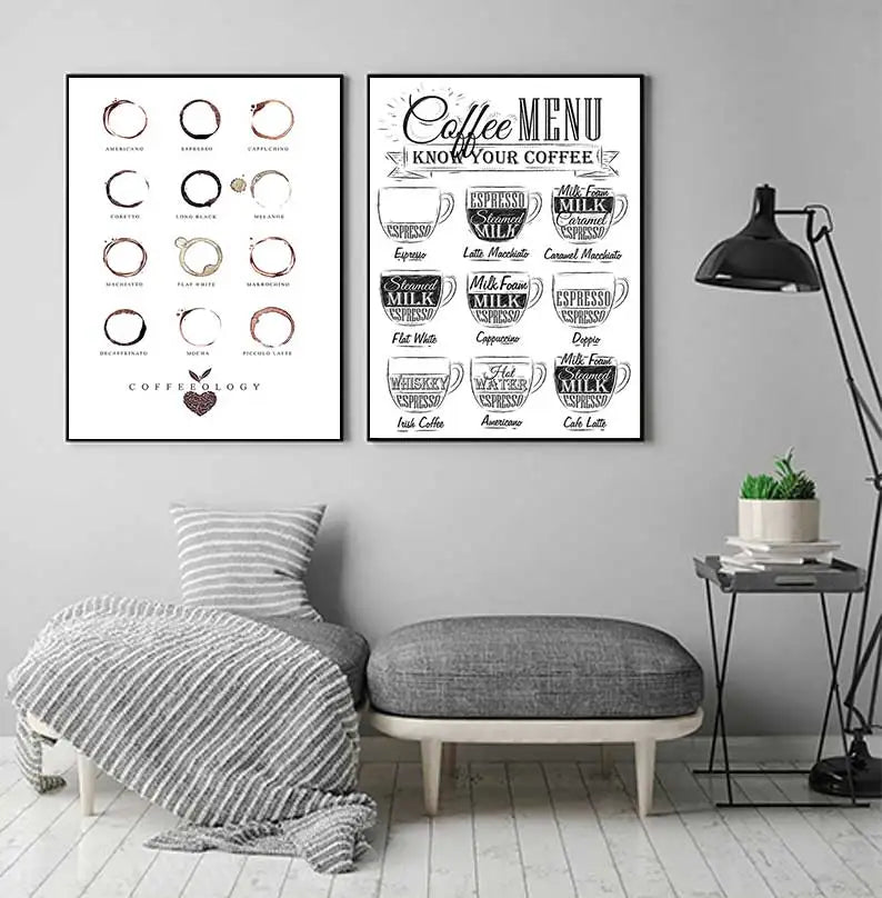 Coffee Connoisseur Wall Art Canvas Prints Black White Coffee Menu Poster For Kitchen Diner Coffee Shop Cafe Art Decor