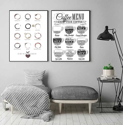 Coffee Connoisseur Wall Art Canvas Prints Black White Coffee Menu Poster For Kitchen Diner Coffee Shop Cafe Art Decor