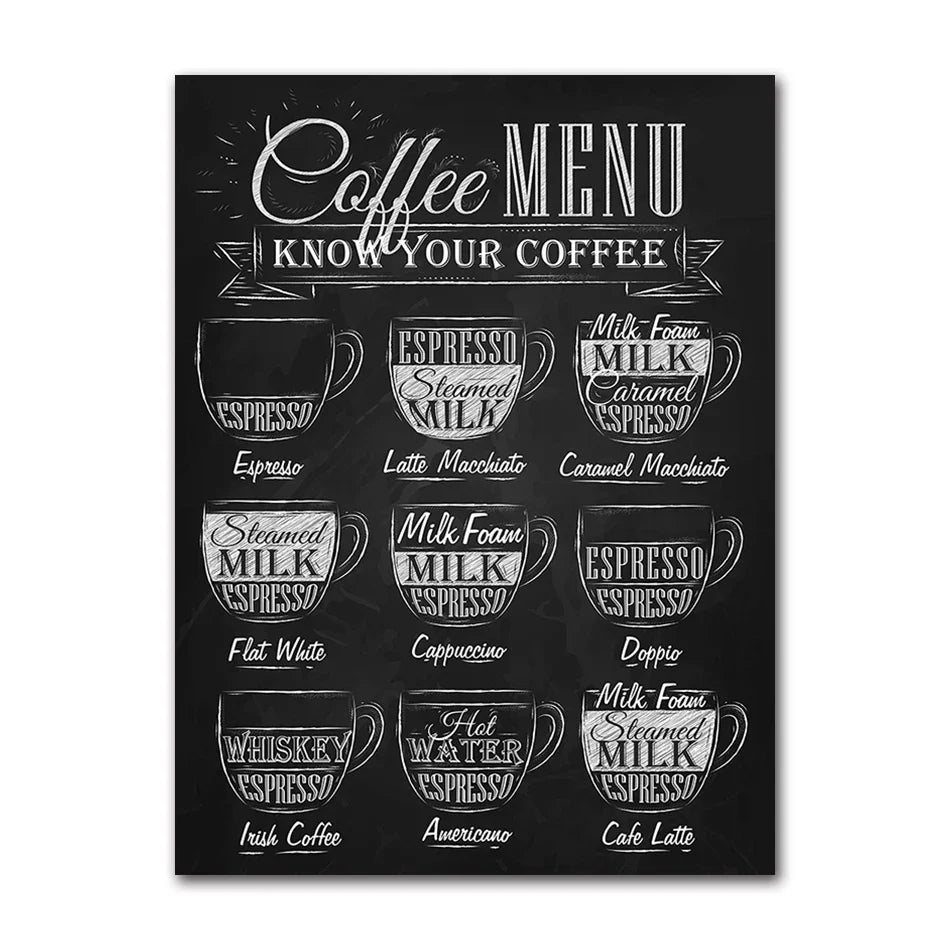 Coffee Connoisseur Wall Art Canvas Prints Black White Coffee Menu Poster For Kitchen Diner Coffee Shop Cafe Art Decor