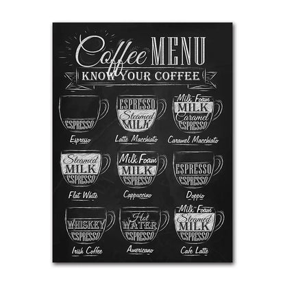 Coffee Connoisseur Wall Art Canvas Prints Black White Coffee Menu Poster For Kitchen Diner Coffee Shop Cafe Art Decor