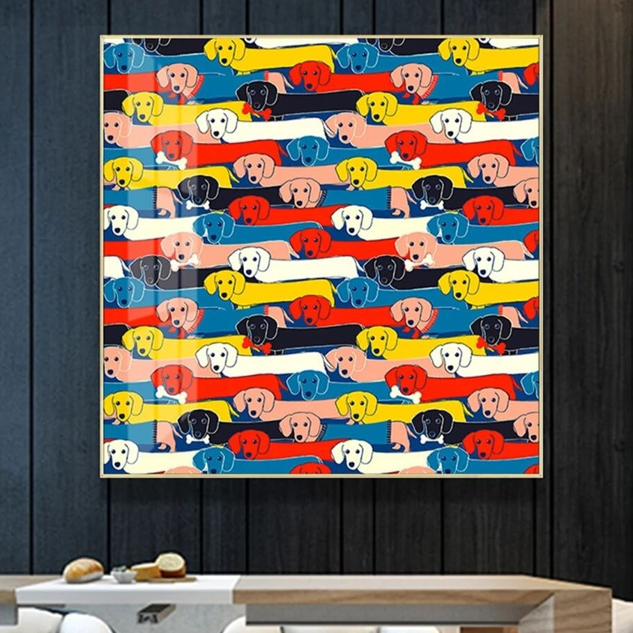 Colored Dog Taxa Canvas Prints Pet Lovers Kawaii Wall Art Animal Poster For Modern Living Room Home Decoration