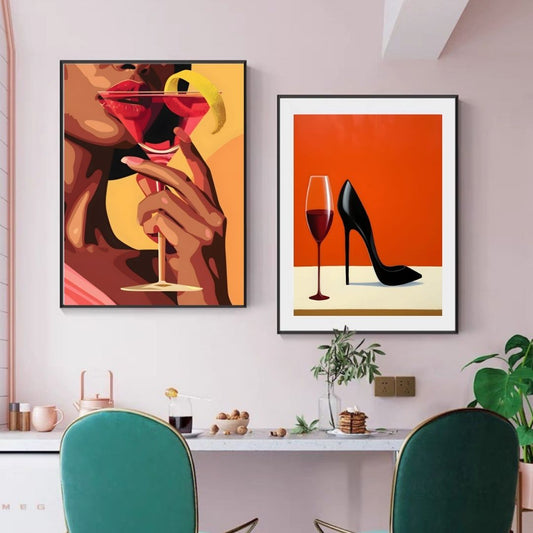 Colorful Pop Art Kitchen Wall Canvas Martini Wine Art Print Poster For Modern Dining Room Kitchen Wall Decor
