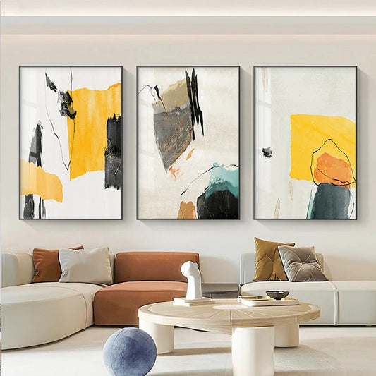 Minimalist Abstract Wall Art Canvas Prints Orange Yellow Black Beige Poster For Living Room Dining Room Nordic Home Decor