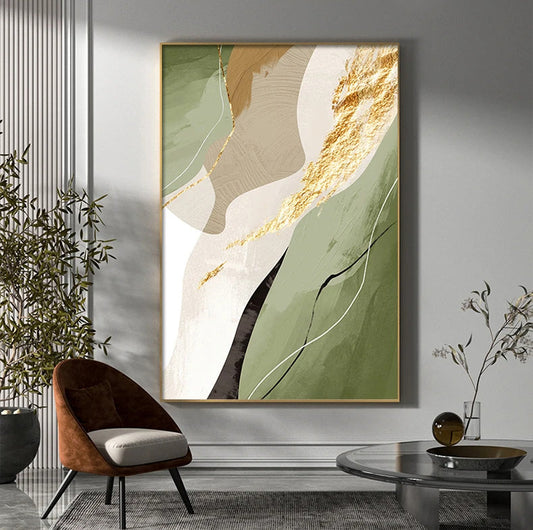 Earthy Colors Abstract Geomorphic Wall Art Canvas Prints Green Brown Beige Orange Poster For Living Room Dining Room Decor