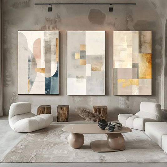 Modern Abstract Geometric Color Block Wall Art Canvas Prints Neutral Color Poster For Modern Apartment Scandinavian Living Room Decor