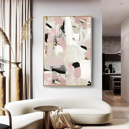 Contemporary Pastel Abstract Canvas Print Wall Art Geometric Pink White Black Beige Art For Modern Minimalist Interiors