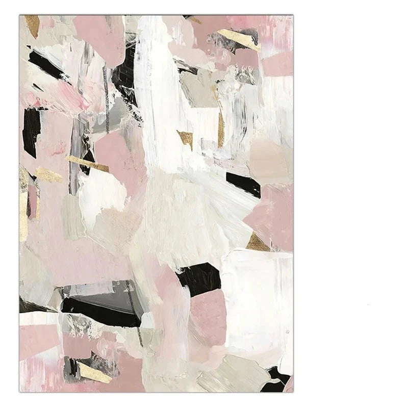 Contemporary Pastel Abstract Canvas Print Wall Art Geometric Pink White Black Beige Art For Modern Minimalist Interiors