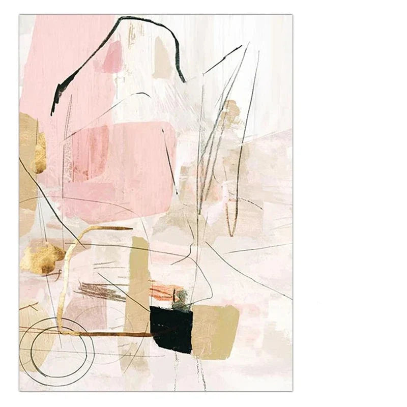 Contemporary Pastel Abstract Canvas Print Wall Art Geometric Pink White Black Beige Art For Modern Minimalist Interiors