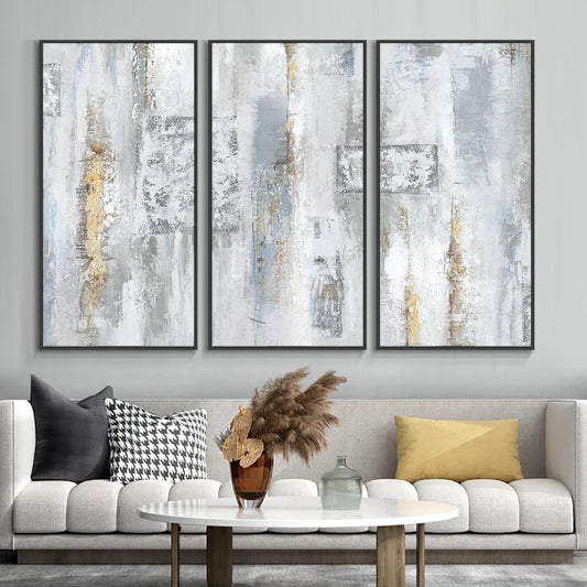 Contemporary Shades Of Gray Abstract Wall Art Canvas Prints Vertical Format Poster For Modern Apartment Living Room Art Decor