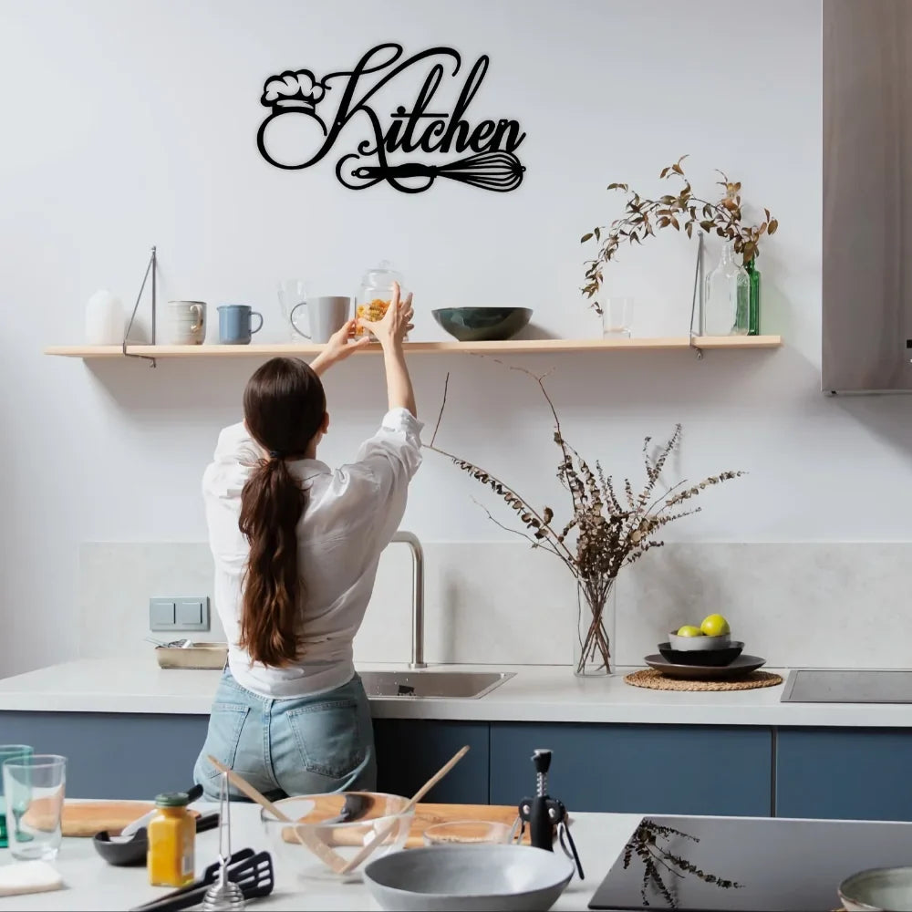 Cookery Lovers Kitchen Sign Black Metal Wall Art 3d Iron Craft Typographic Wall Decoration For Creative Kitchen Decor