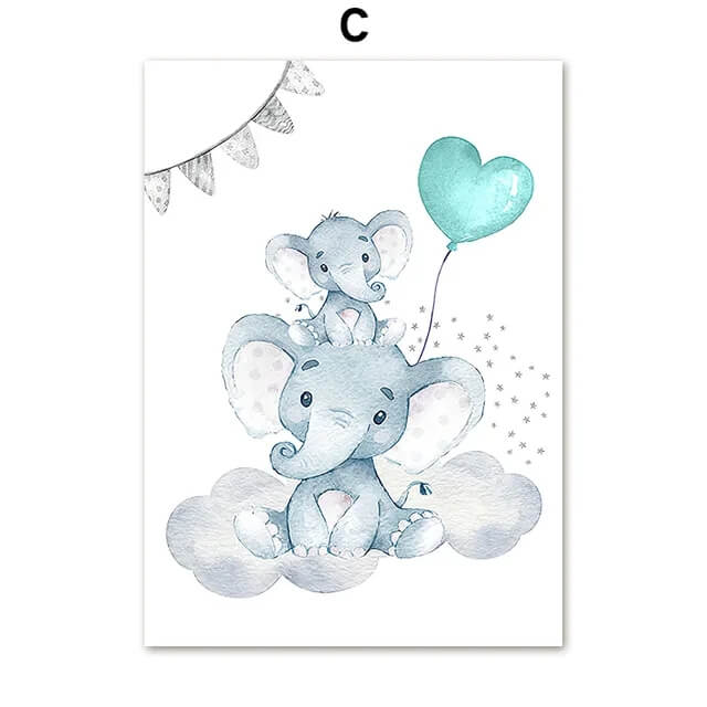 Custom Name Elephant Hot Air Balloon Canvas Prints Nordic Wall Art Minimalist Posters Pink Fine Art For Baby Kids Room Décor
