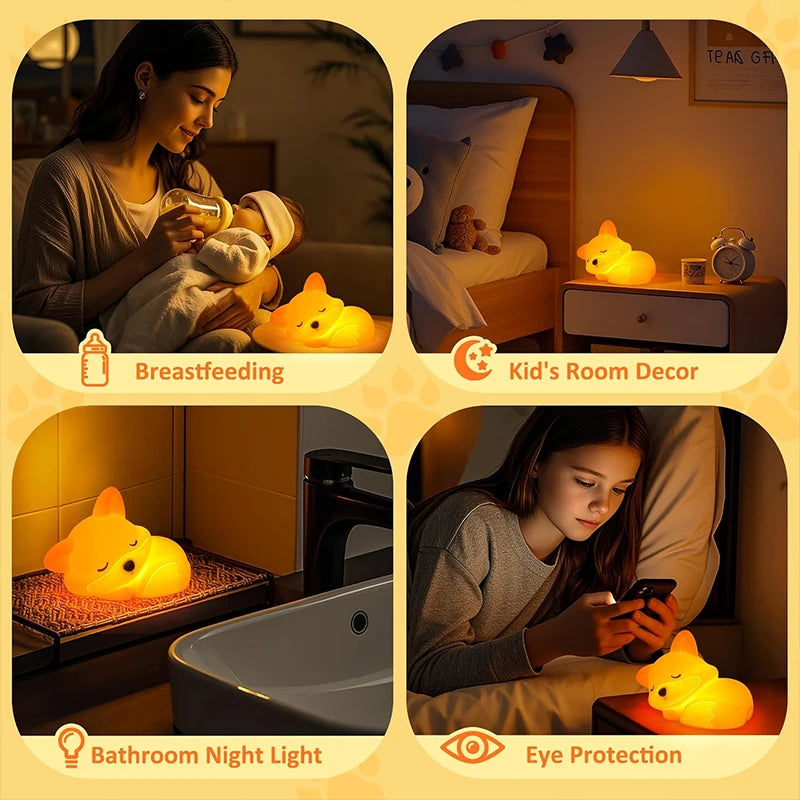 Cute Fox Squishy Silicone Lamp Night Light Touch Nursery Lamp