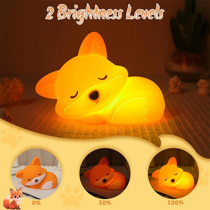 Cute Fox Squishy Silicone Lamp Night Light Touch Nursery Lamp