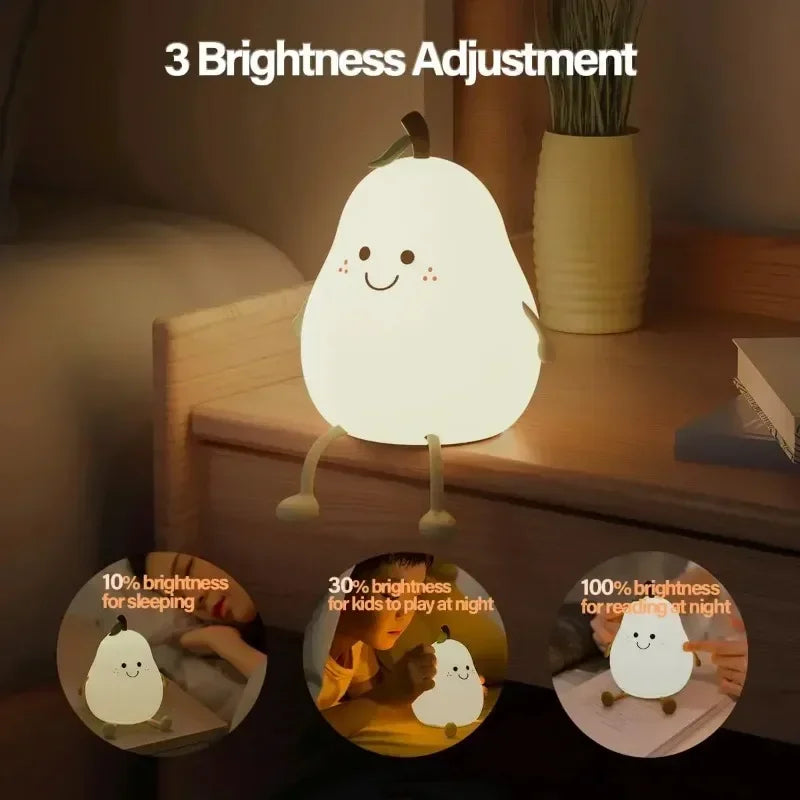 Cute Pear Silicone Lamp Touch Night Light Squishy Nursery Lamp