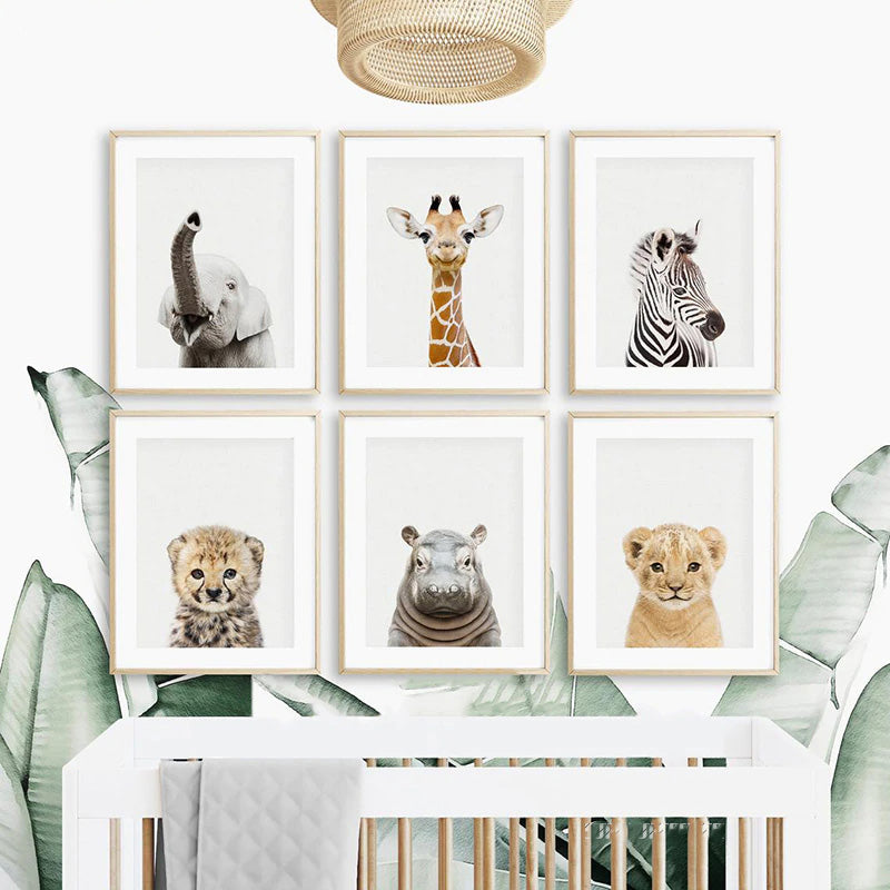 Baby Cute Animal Wall Art Elephant Giraffe Lion Cub Posters For Kid's Bedroom Canvas Prints Nursery Wall Decor