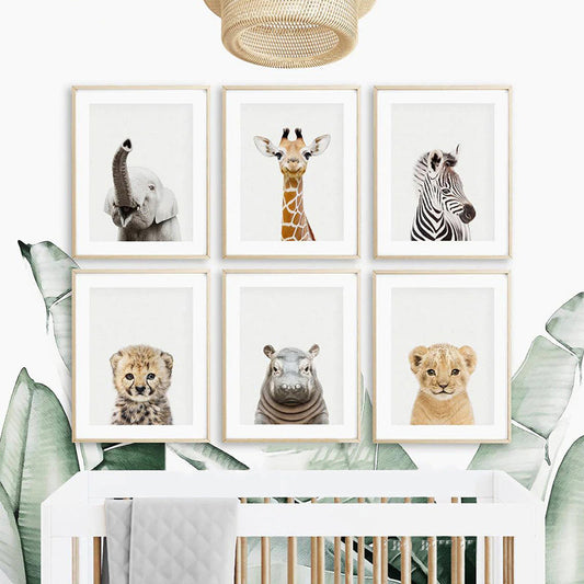 Baby Cute Animal Wall Art Elephant Giraffe Lion Cub Posters For Kid's Bedroom Canvas Prints Nursery Wall Decor