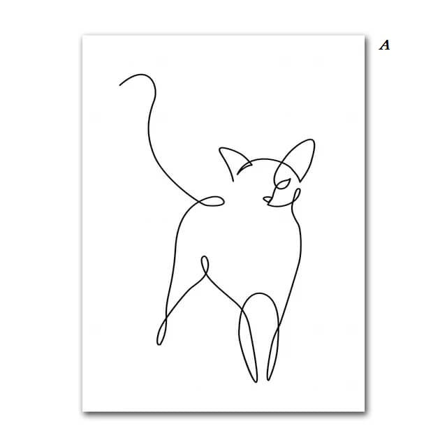 Cute Cats Line Art Canvas Prints Minimalist Animals Poster Black White Drawing Pictures Nordic Wall Art For Modern Living Room Home Décor