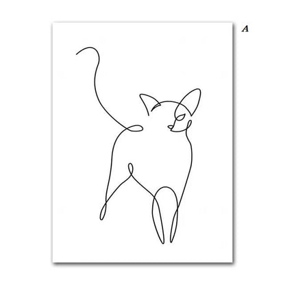 Cute Cats Line Art Canvas Prints Minimalist Animals Poster Black White Drawing Pictures Nordic Wall Art For Modern Living Room Home Décor