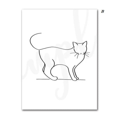 Cute Cats Line Art Canvas Prints Minimalist Animals Poster Black White Drawing Pictures Nordic Wall Art For Modern Living Room Home Décor