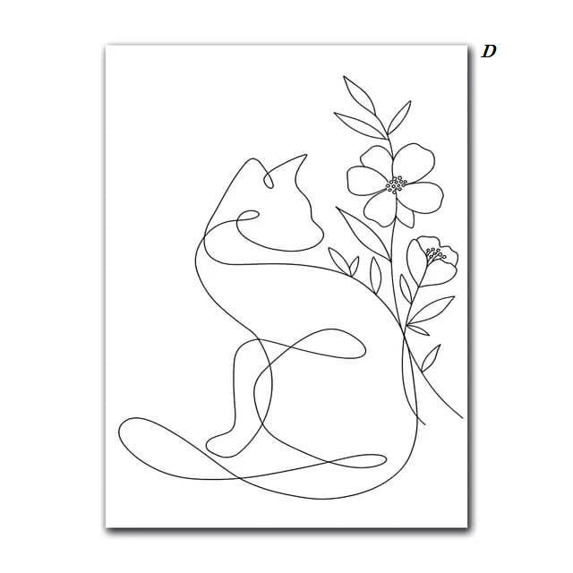 Cute Cats Line Art Canvas Prints Minimalist Animals Poster Black White Drawing Pictures Nordic Wall Art For Modern Living Room Home Décor