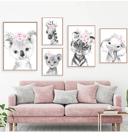 Cute Animals Nursery Posters Personalized Baby's Name Wall Art Canvas Prints For Baby's Room Kids' Room Wall Decor