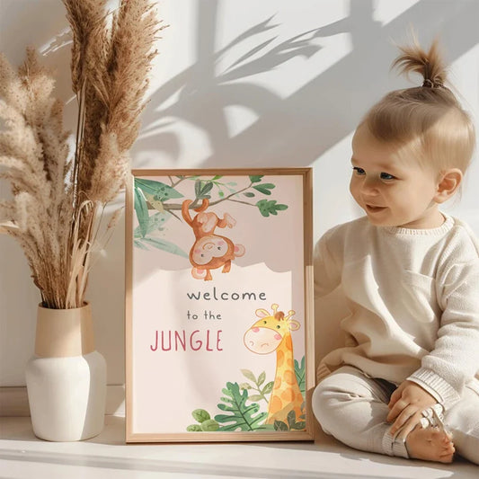 Cute Cartoon Jungle Animal Nursery Wall Art Canvas Prints for Kids Room Baby Bedroom or Playroom Decor
