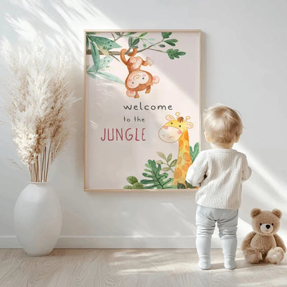 Cute Cartoon Jungle Animal Nursery Wall Art Canvas Prints for Kids Room Baby Bedroom or Playroom Decor