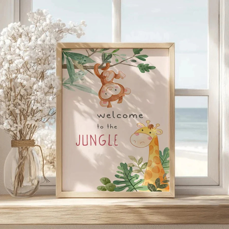 Cute Cartoon Jungle Animal Nursery Wall Art Canvas Prints for Kids Room Baby Bedroom or Playroom Decor