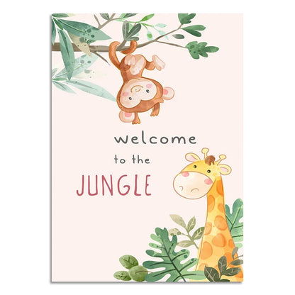 Cute Cartoon Jungle Animal Nursery Wall Art Canvas Prints for Kids Room Baby Bedroom or Playroom Decor