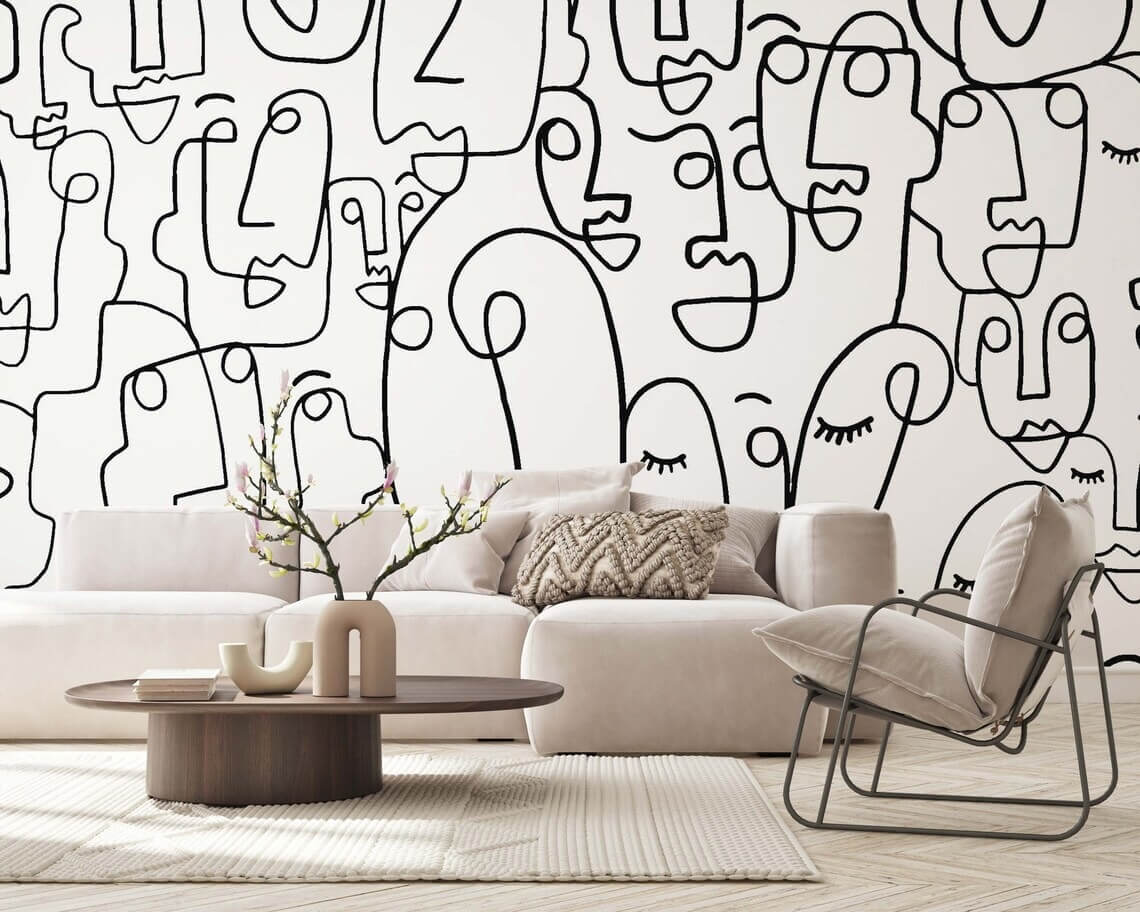 Large Face Drawing Mural Wallpaper (SqM)