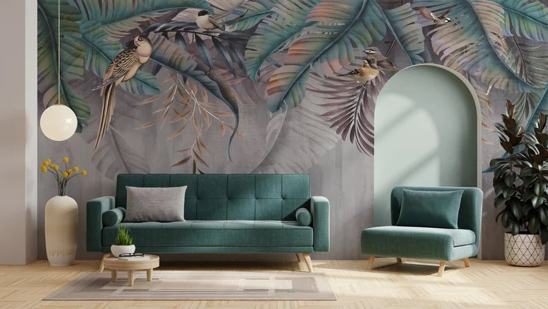 Falling Banana Leaves Mural Wallpaper (SqM)