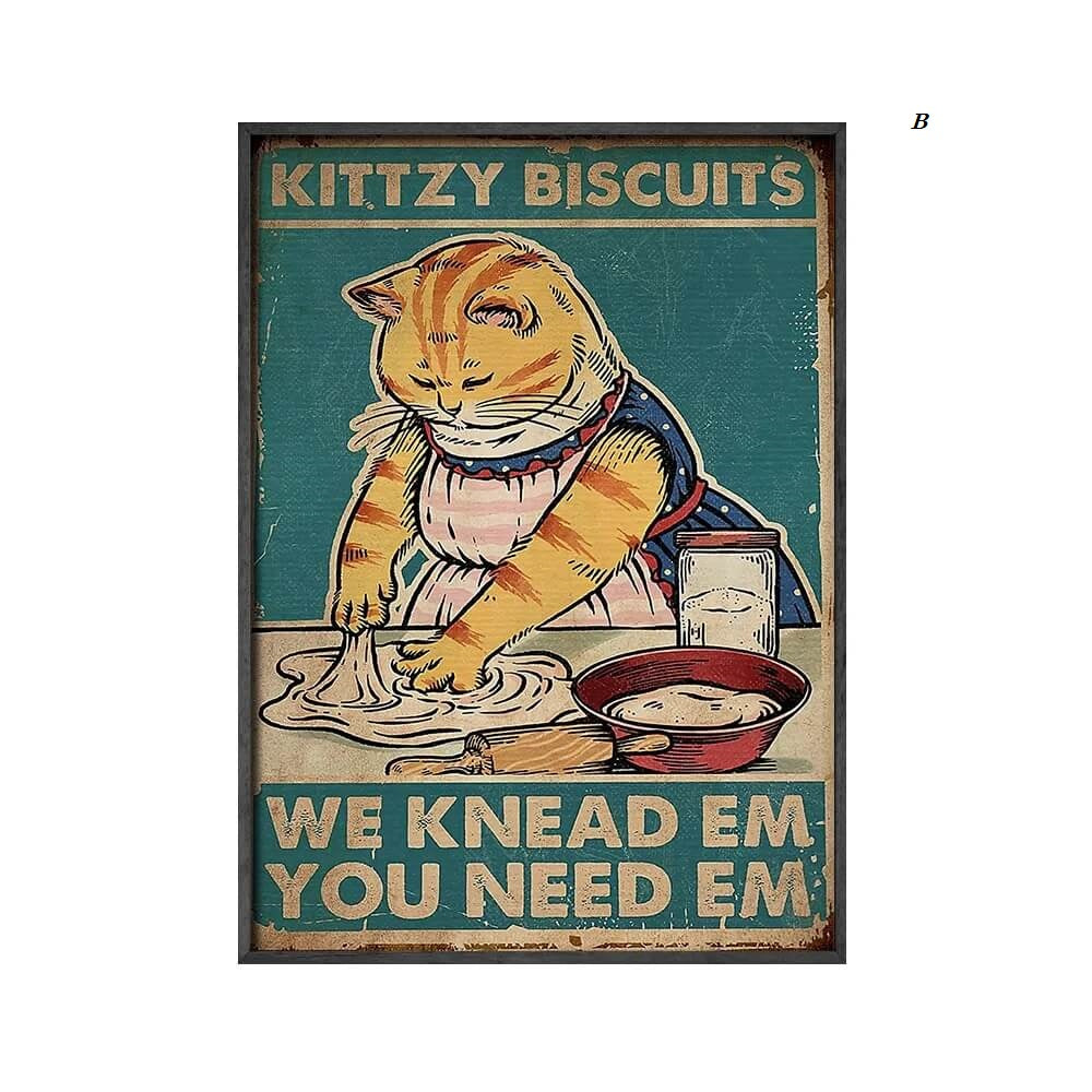 Black Cat Vintage Kitty Biscuits Canvas Print | Funny Inspirational Quotes Poster Animals Wall Art For Dining Room Kitchen Fine Art Home Décor