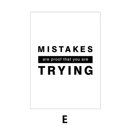 Motivational poster with text 'MISTAKES are proof that you are TRYING' on a white background.