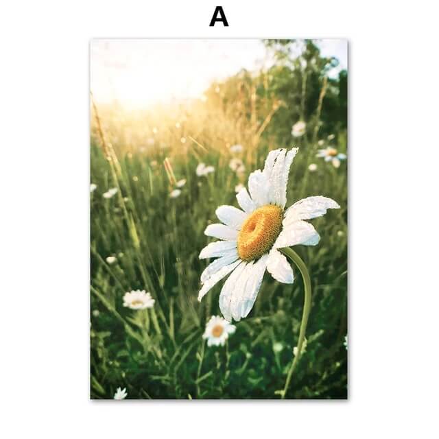 Daisy Mountain Forest Flower Green Plant Canvas Prints Nordic Posters Nature Wall Art For Living Room Rustic Home Décor