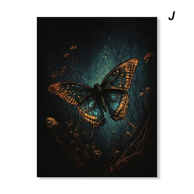 Dark Academia Botanical Woodlands Animals Mushrooms Motifs Wall Art Canvas Prints Fox Owl Butterflies Poster For Moody Living Room Decor